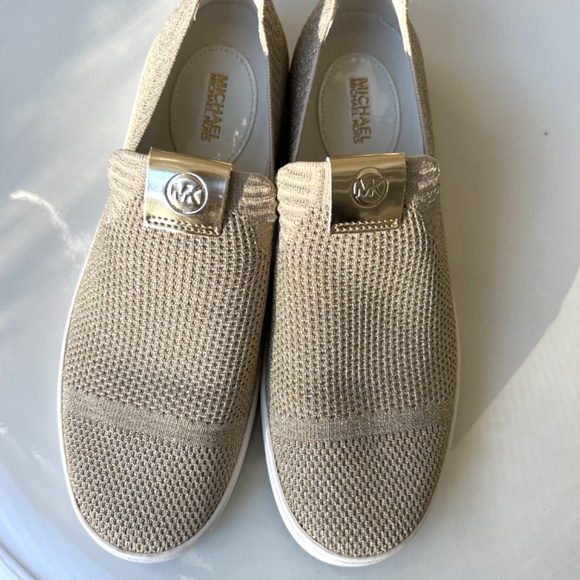 Michael Kors Juno Metallic Stretch Knit Slip-On Gold Sneaker - Picture 4 of 4